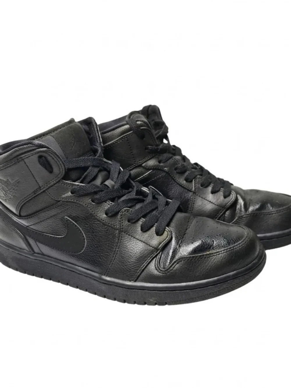 Nike Air Jordan 1 Mid Black Leather Mid-Top Lace-Up Sneakers Mens 10.5